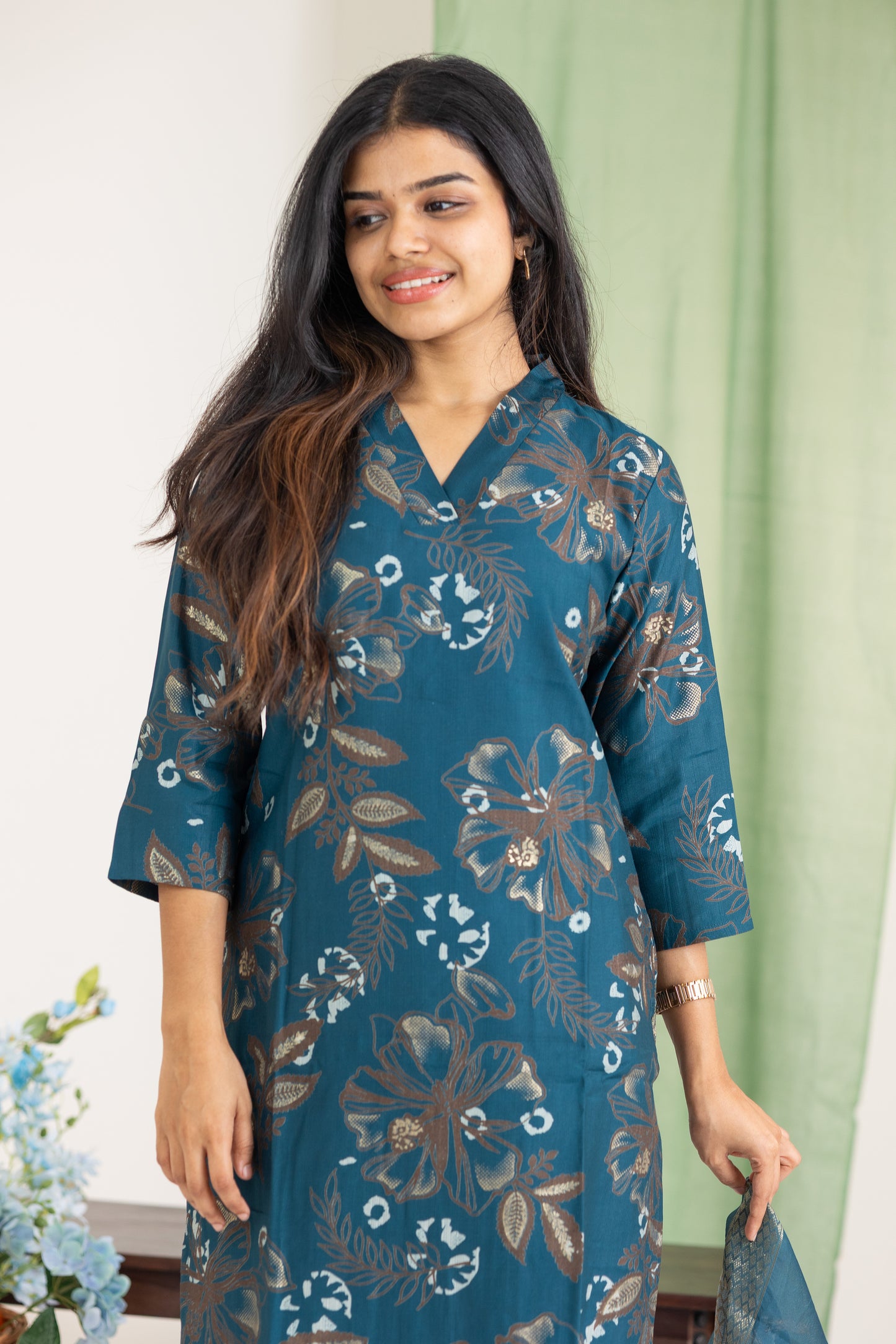Adhira floral salwar set in dark blue