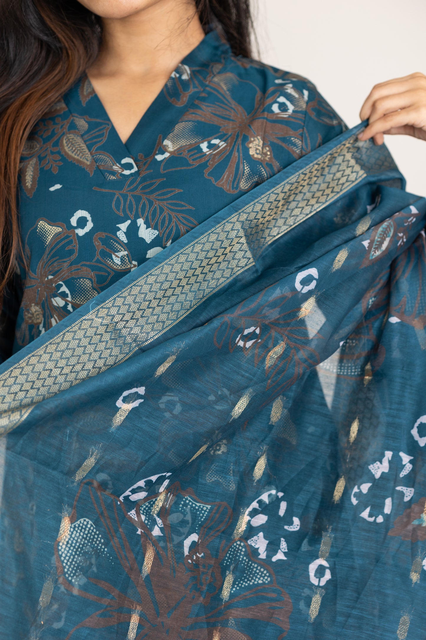 Adhira floral salwar set in dark blue