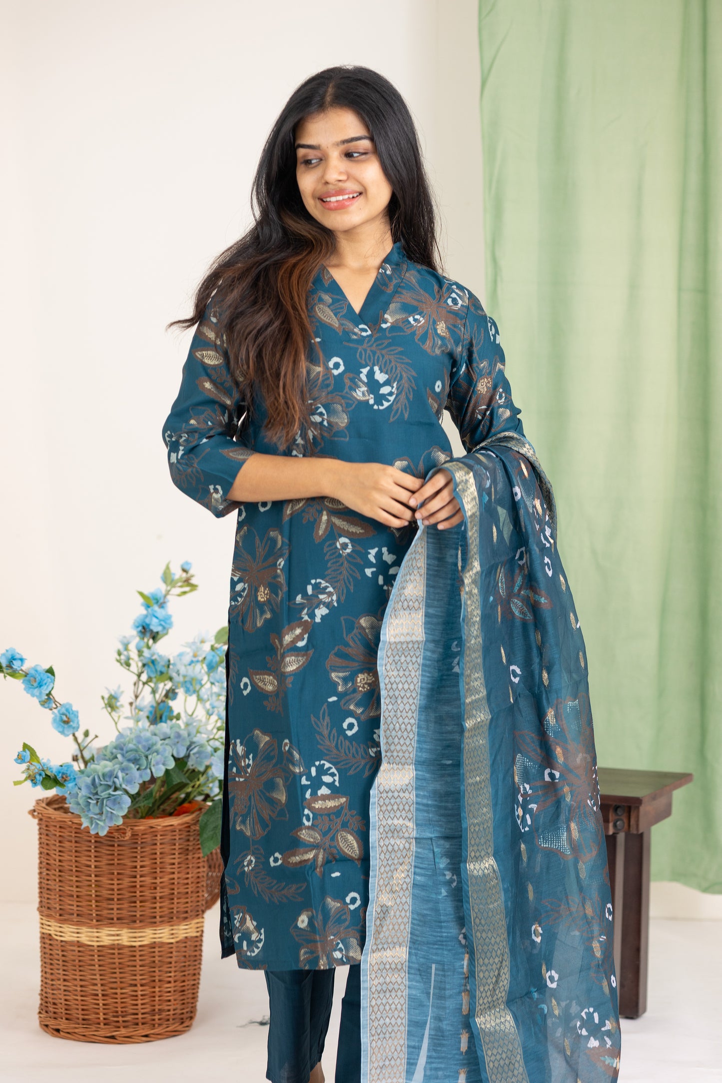 Adhira floral salwar set in dark blue