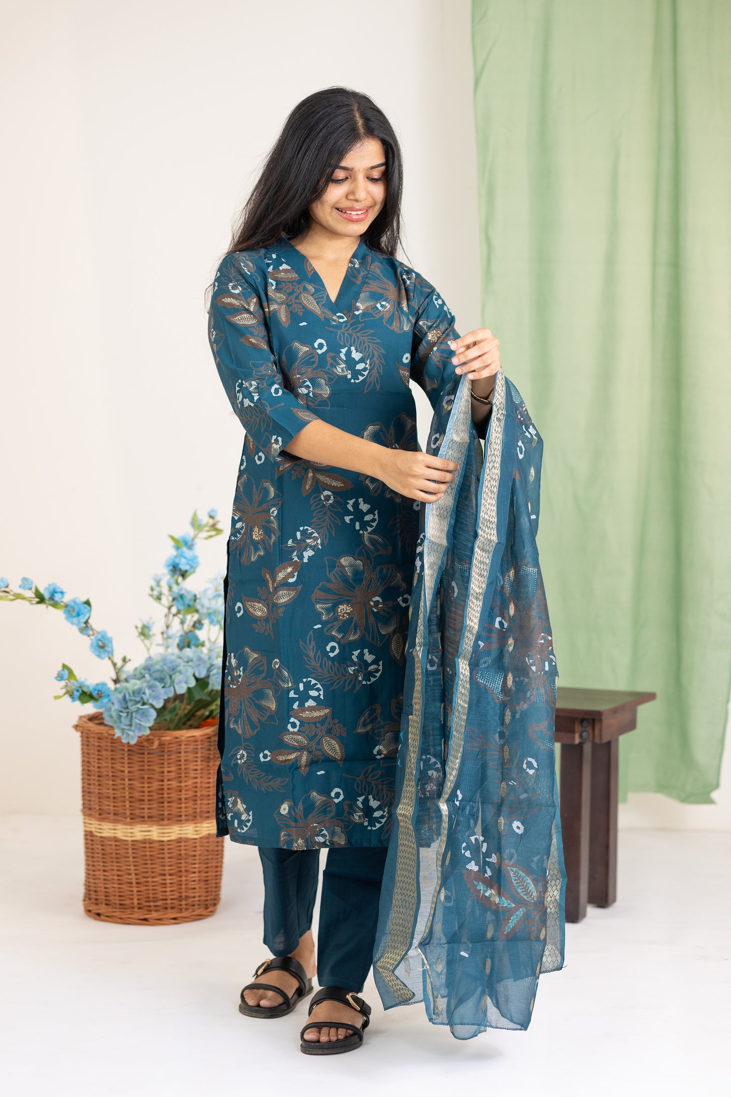 Adhira floral salwar set in dark blue
