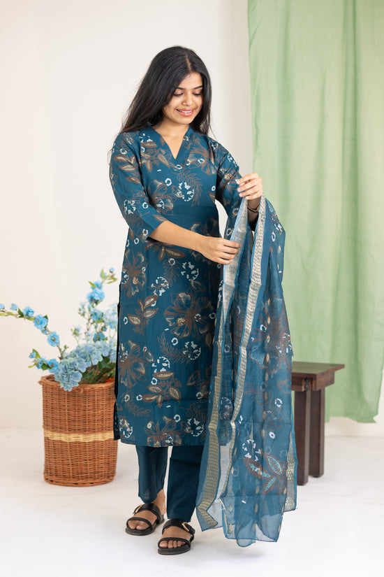 Adhira floral salwar set in dark blue