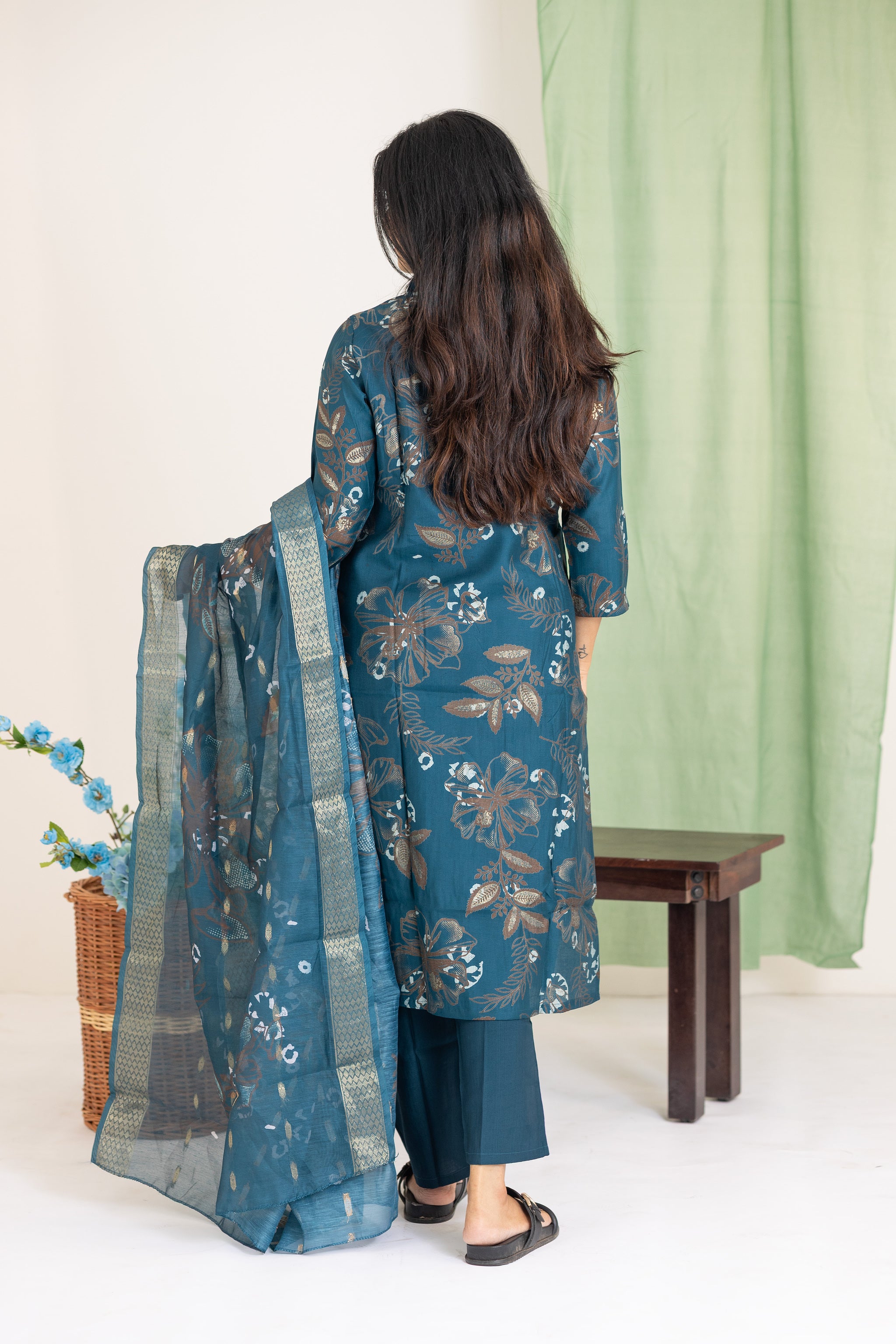 Adhira floral salwar set in dark blue