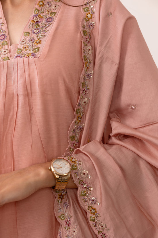 Tanishka embroided salwar set in dusty peach (Mul chanderi)