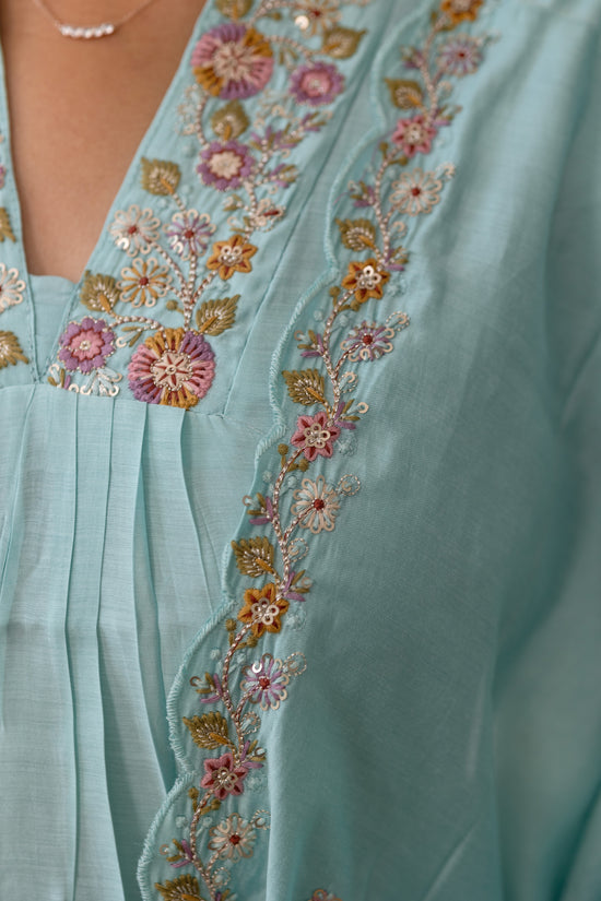 Tanishka embroided salwar set in light sky green (Mul chanderi)