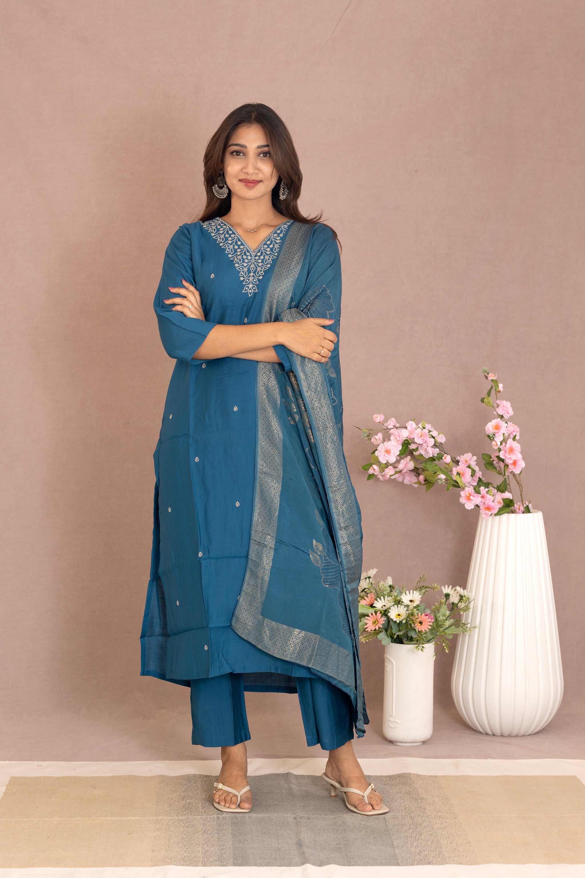 Chandrika salwar set in peacock blue