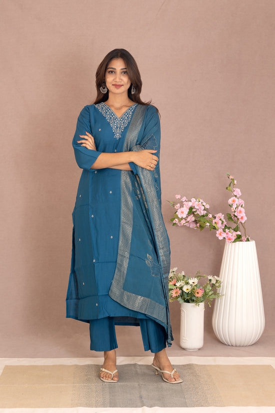 Chandrika salwar set in peacock blue