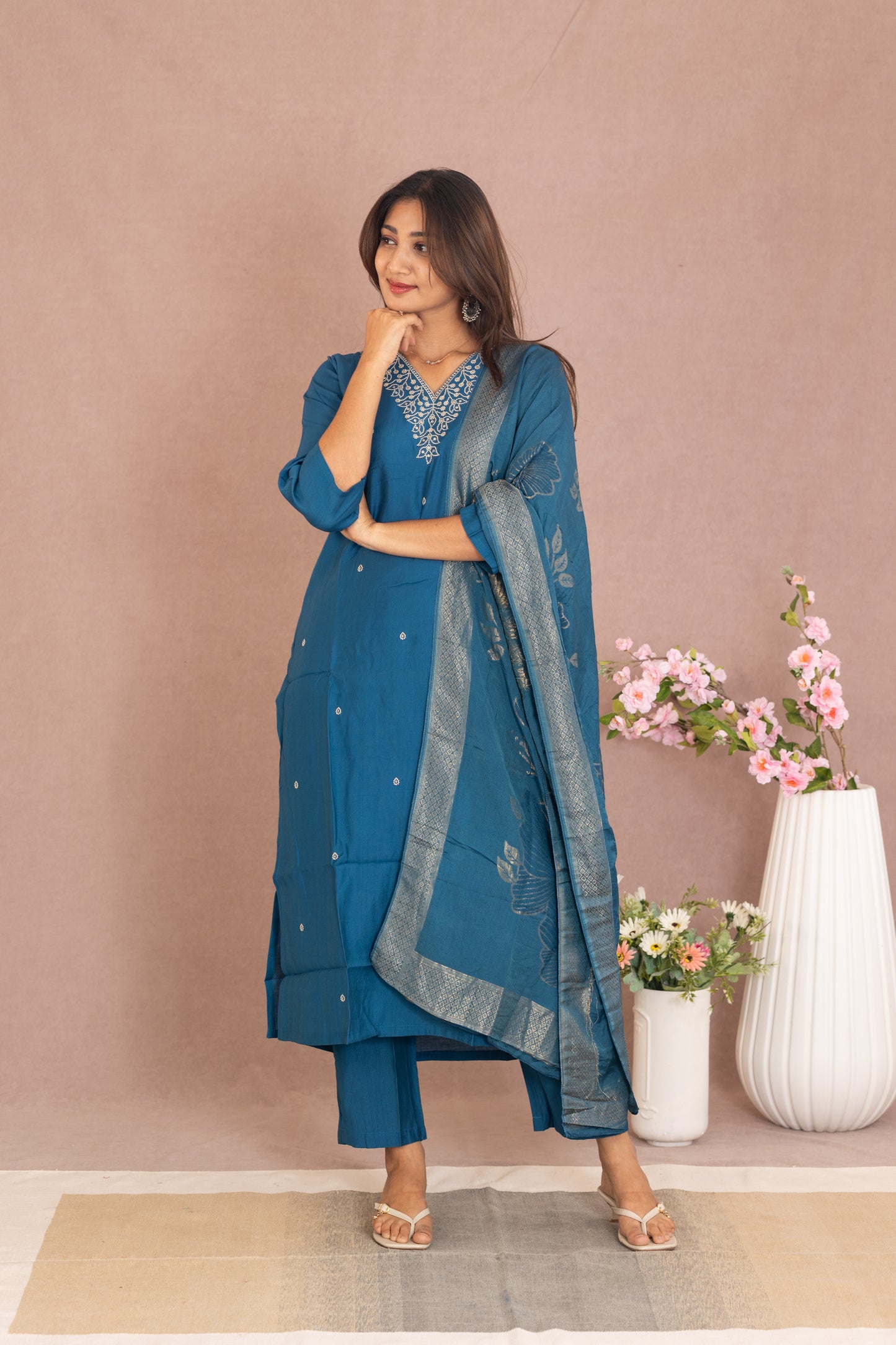 Chandrika salwar set in peacock blue