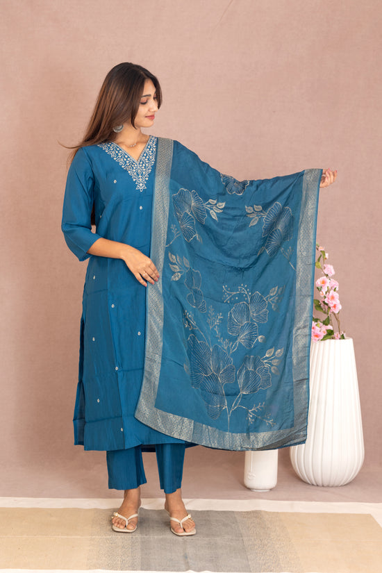 Chandrika salwar set in peacock blue