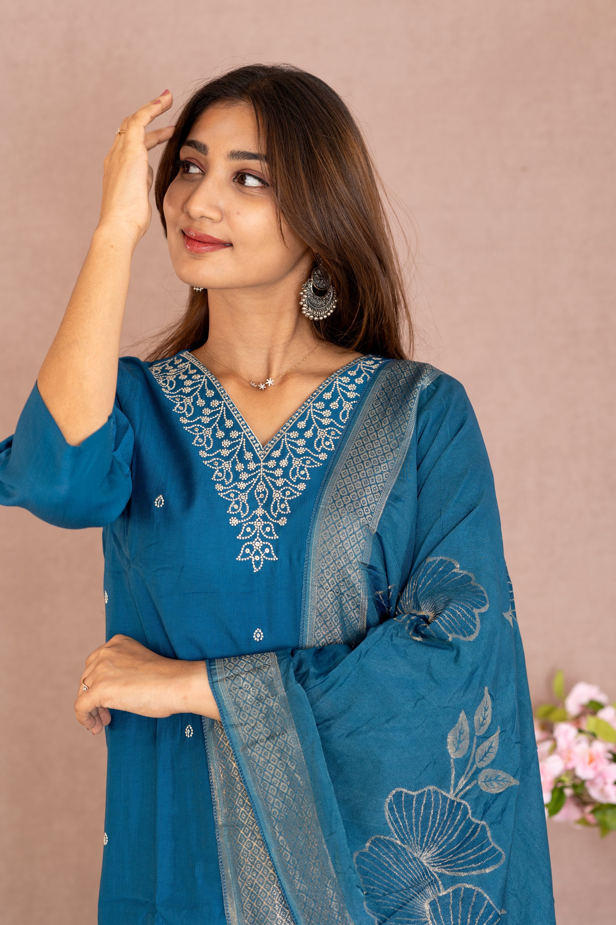 Chandrika salwar set in peacock blue