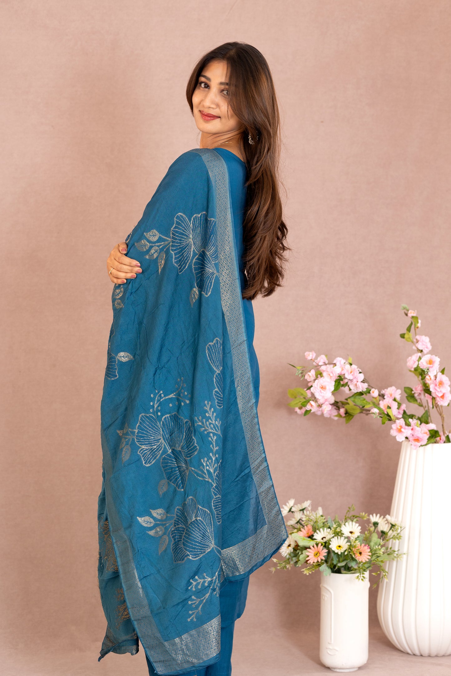 Chandrika salwar set in peacock blue
