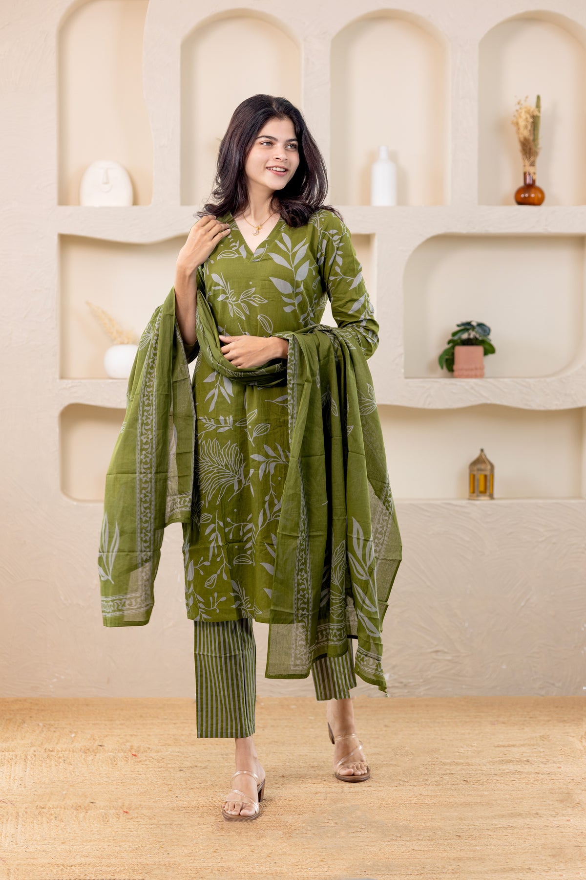 Aurelia salwar set in moss green
