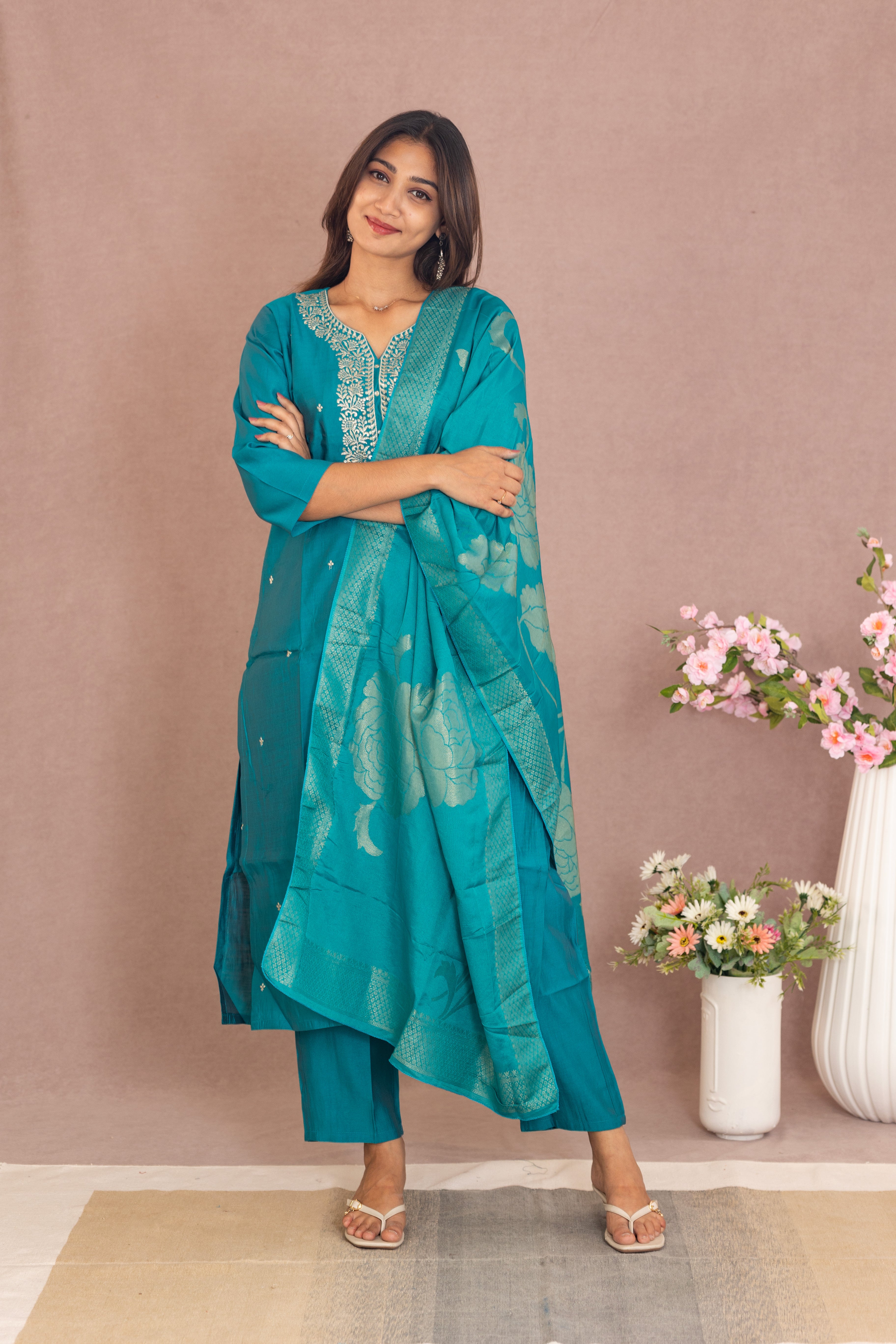 Helena salwar set in turqoise blue