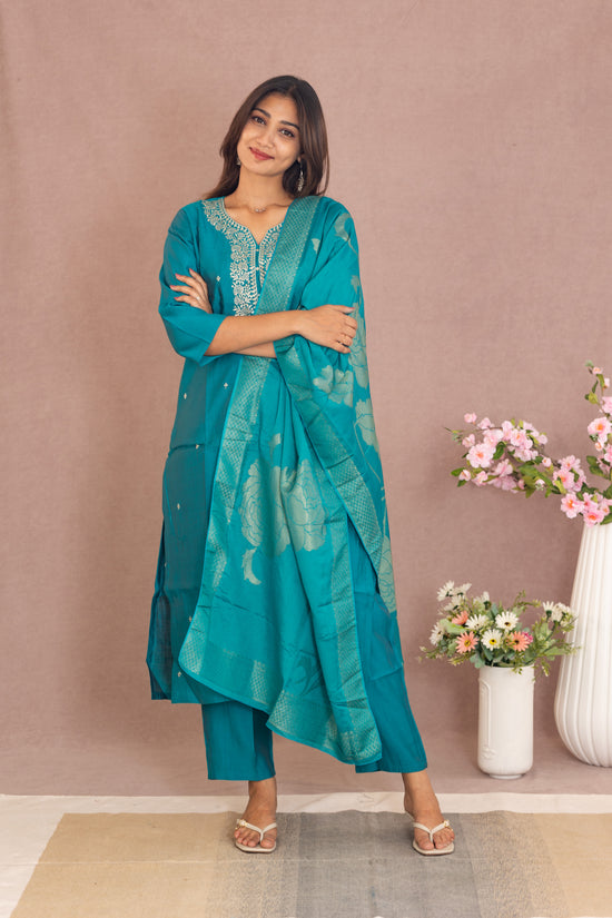 Helena salwar set in turqoise blue