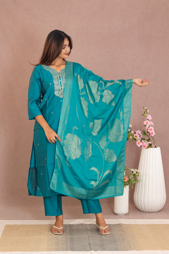 Helena salwar set in turqoise blue