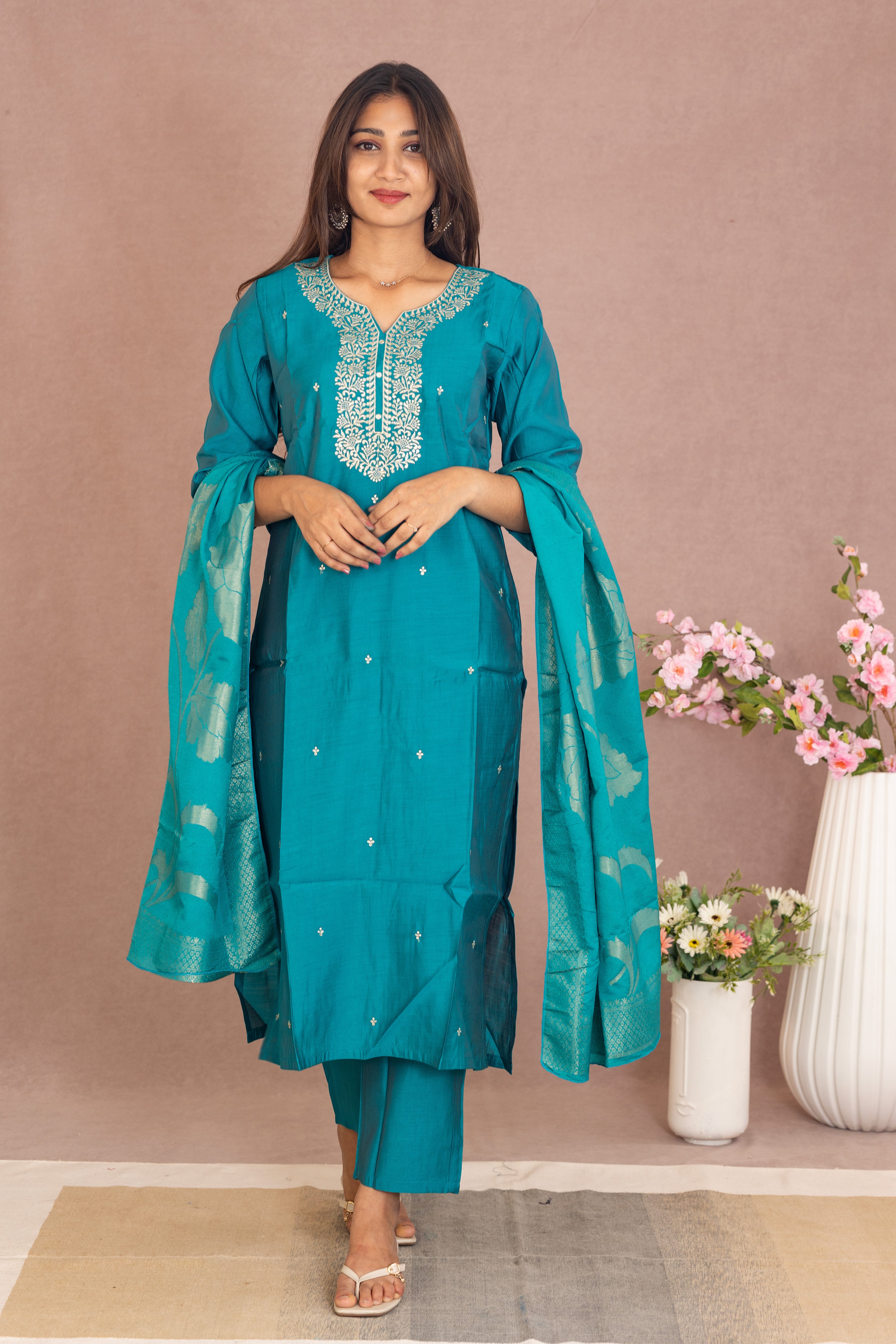 Helena salwar set in turqoise blue