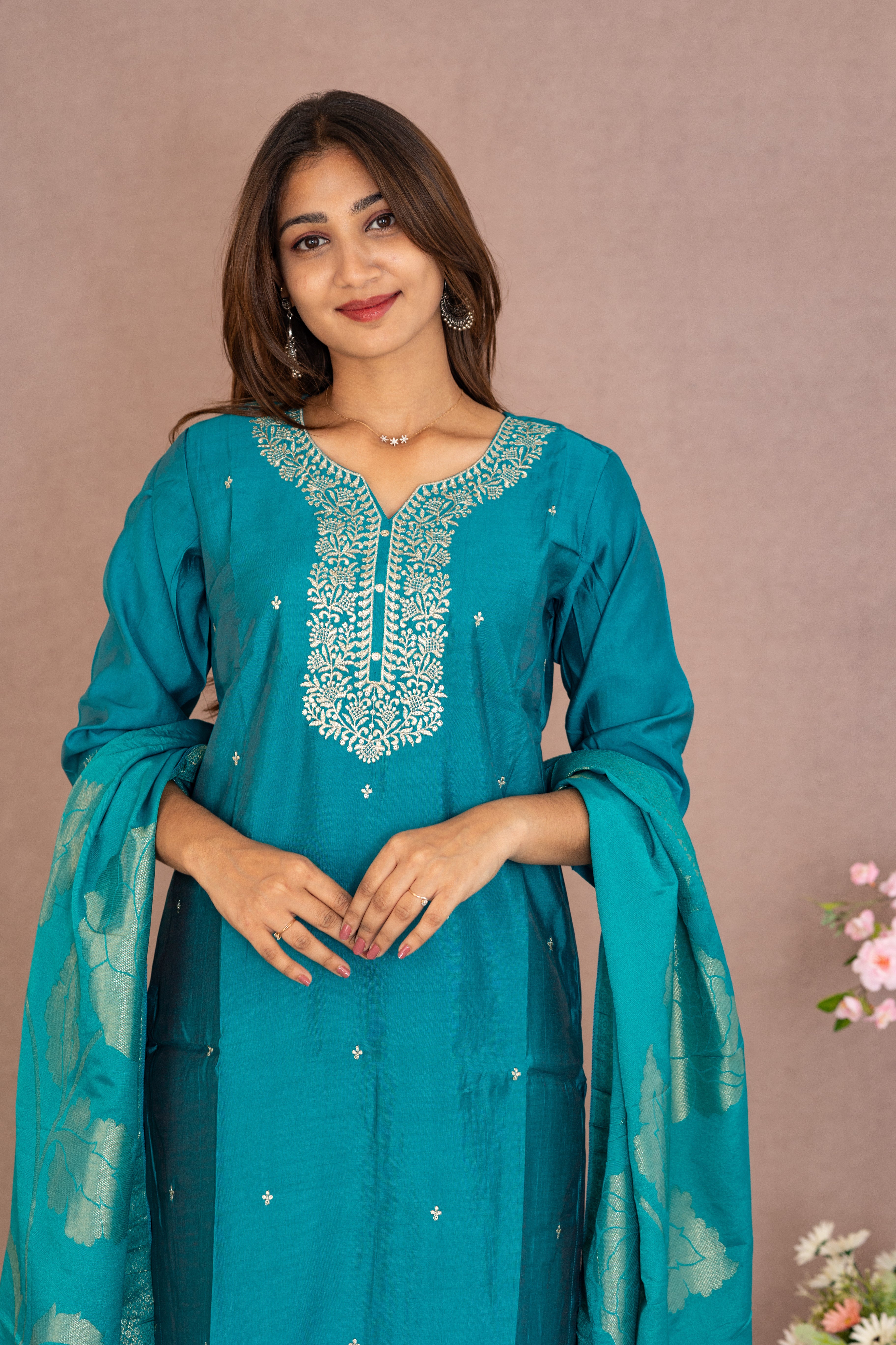 Helena salwar set in turqoise blue