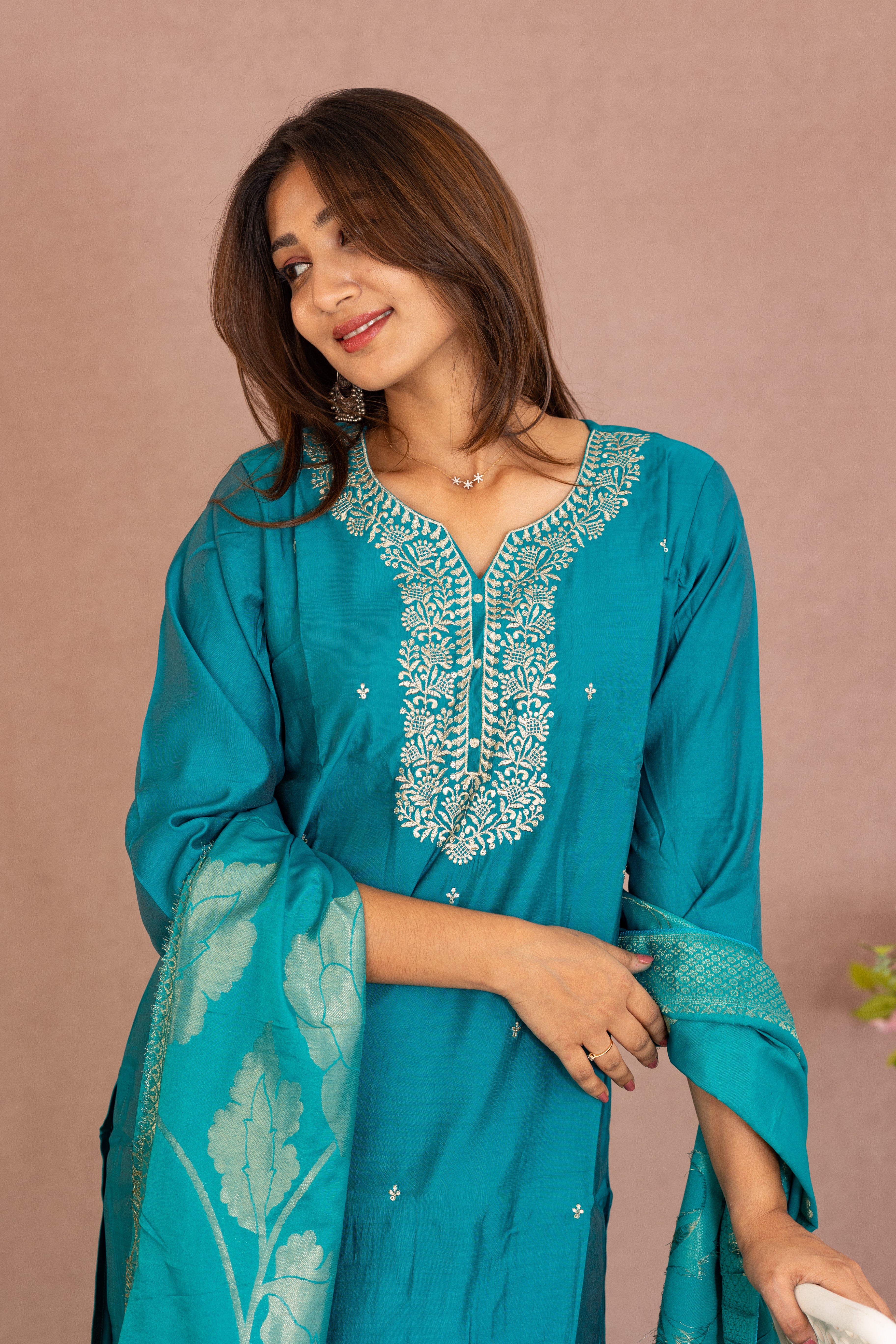 Helena salwar set in turqoise blue