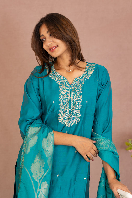 Helena salwar set in turqoise blue