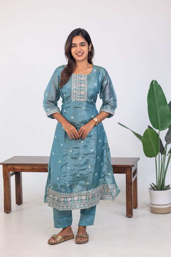 Zamira embroided kurti set in sky blue