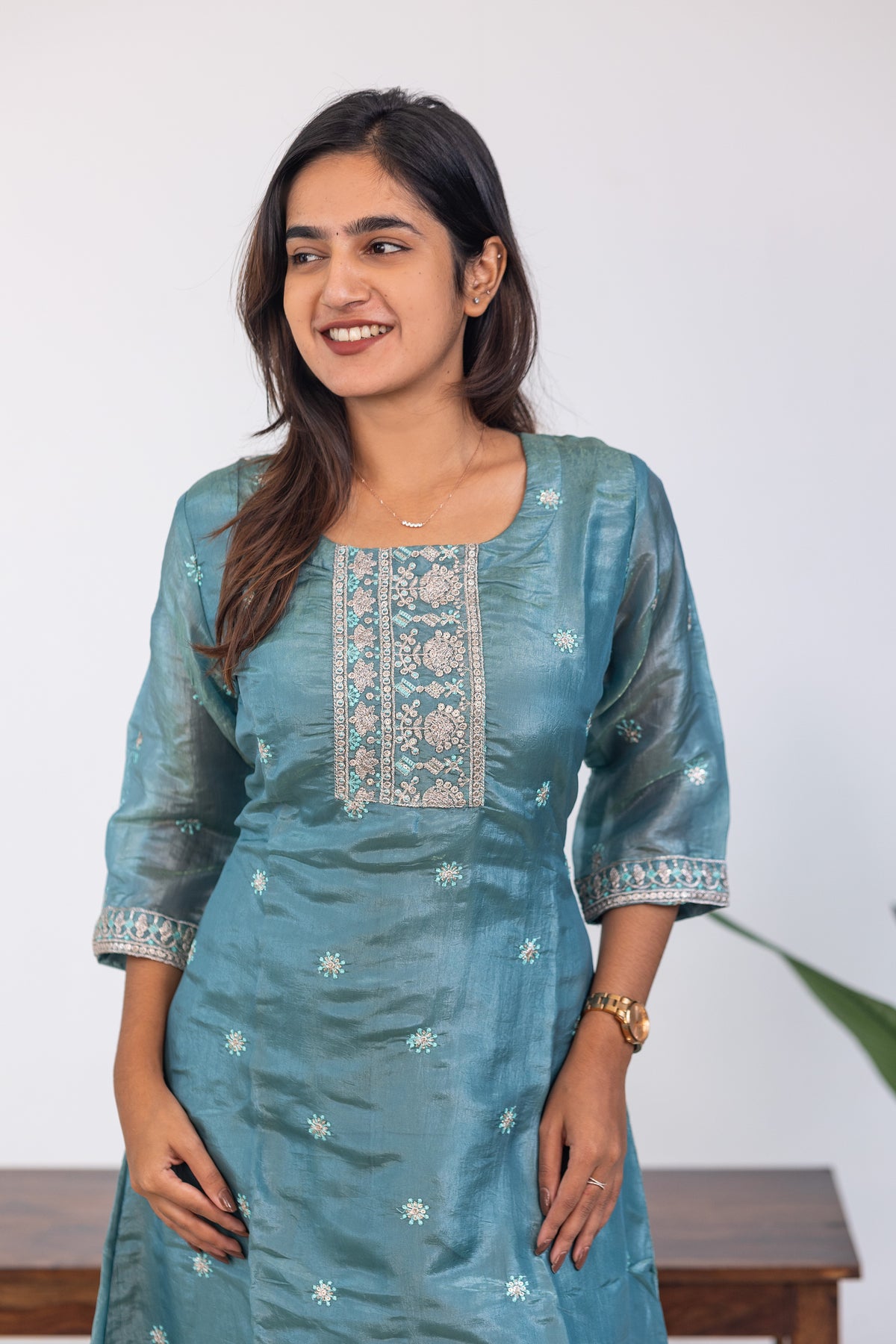 Zamira embroided kurti set in sky blue