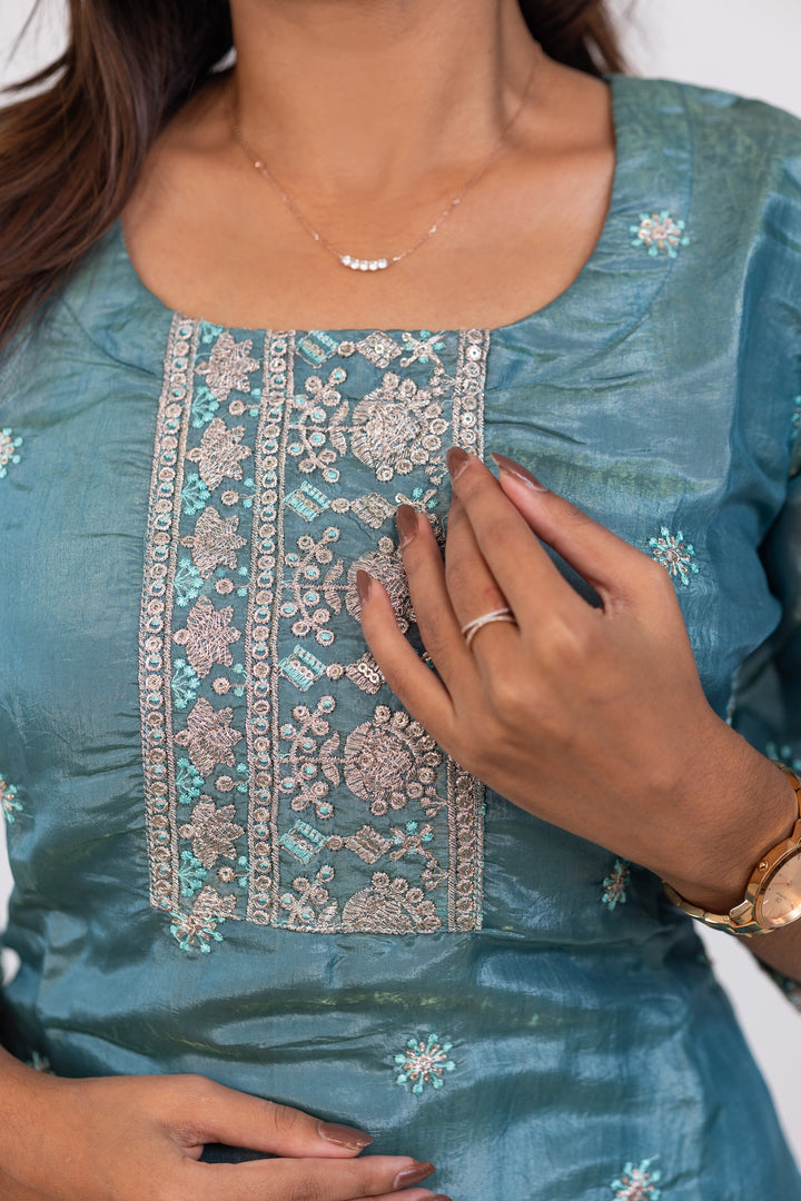 Zamira embroided kurti set in sky blue