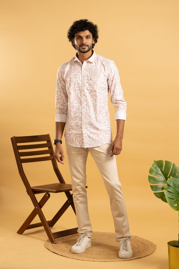 Men's full sleeve shirt in ivory with a floral print