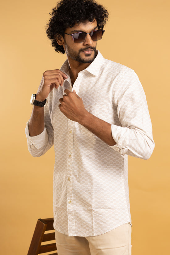 Men's full sleeve shirt in beige with a subtle geometric print