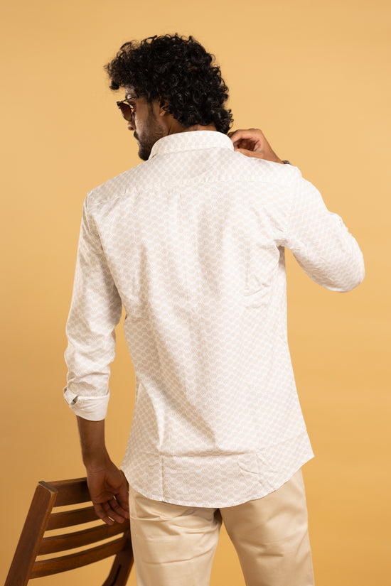 Men's full sleeve shirt in beige with a subtle geometric print