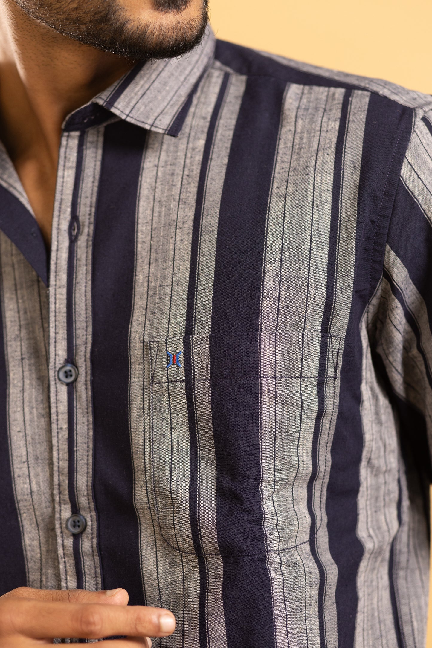 Men's full sleeve striped shirt in blue and grey