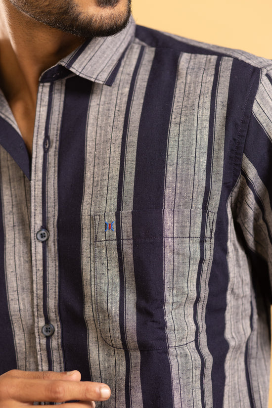 Men's full sleeve striped shirt in blue and grey