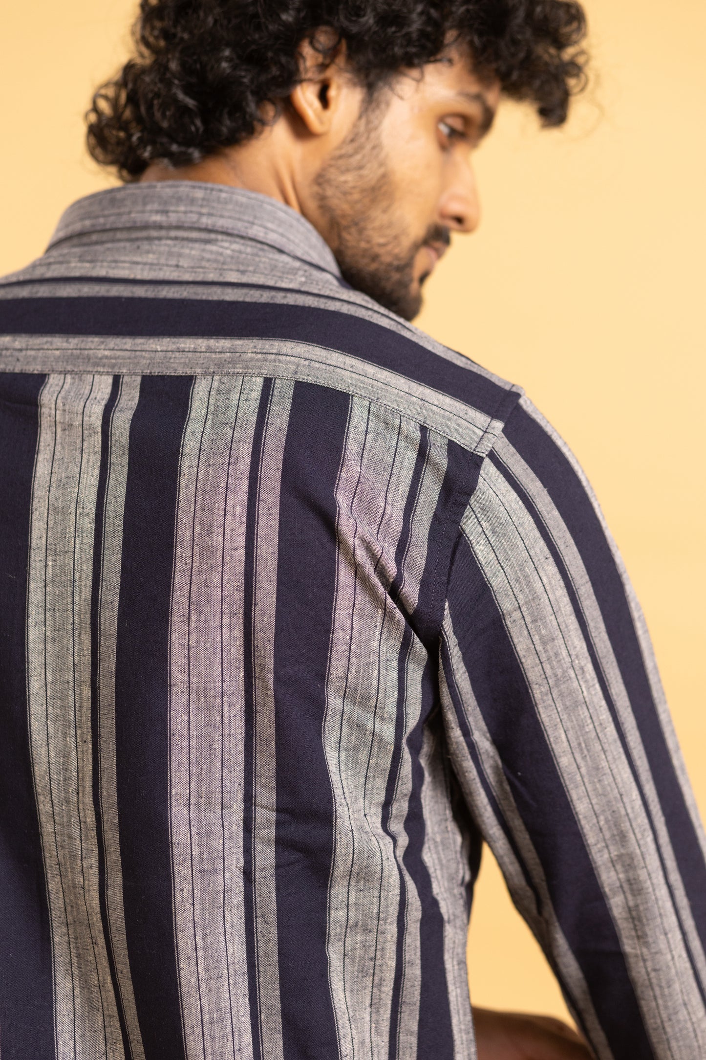 Men's full sleeve striped shirt in blue and grey