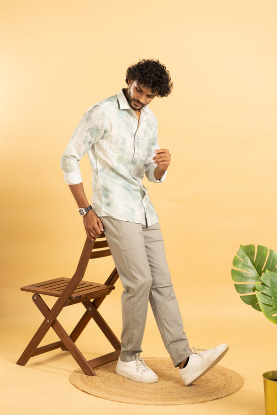 Men's full sleeve abstract print shirt in cream