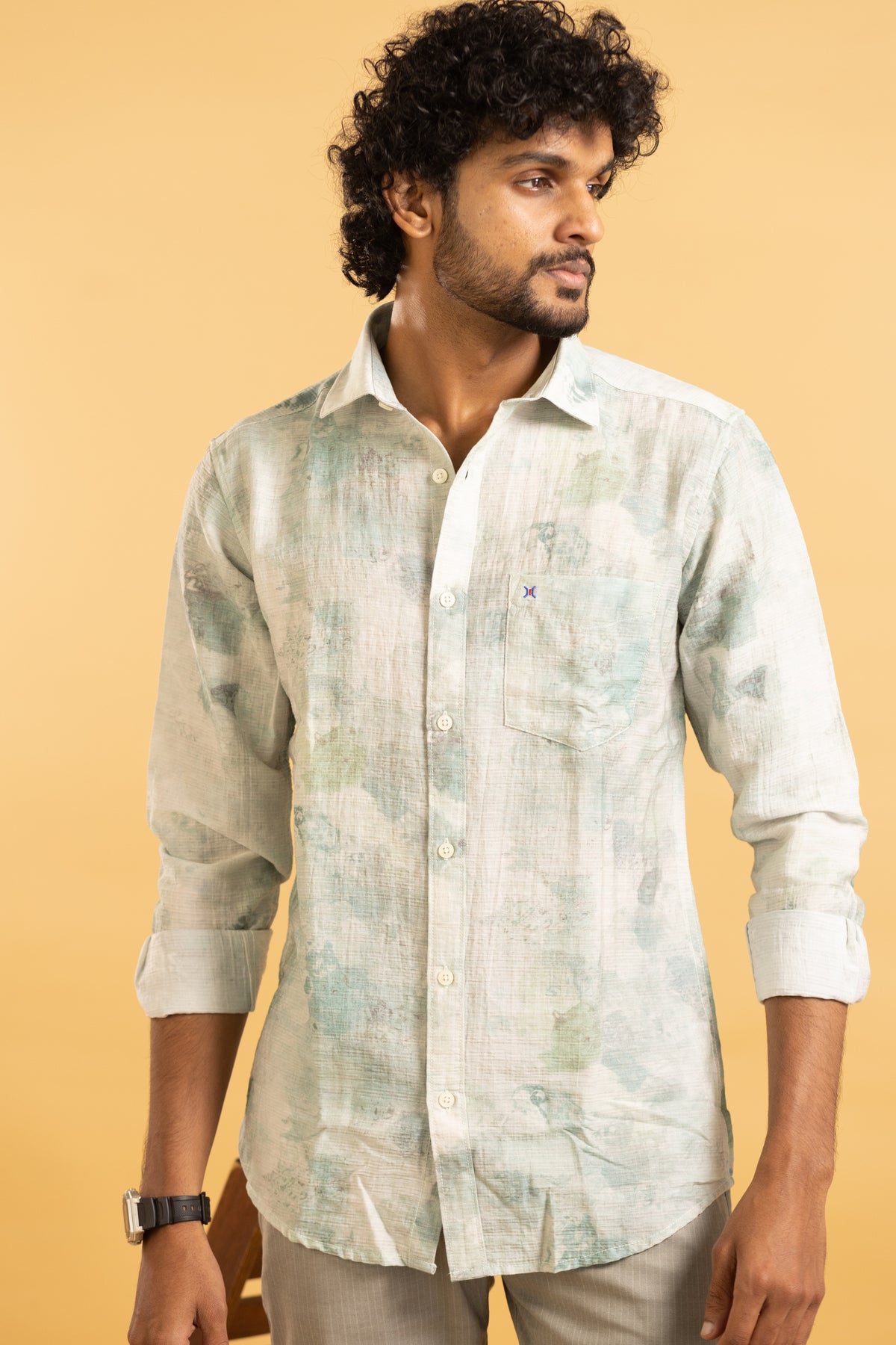 Men's full sleeve abstract print shirt in cream