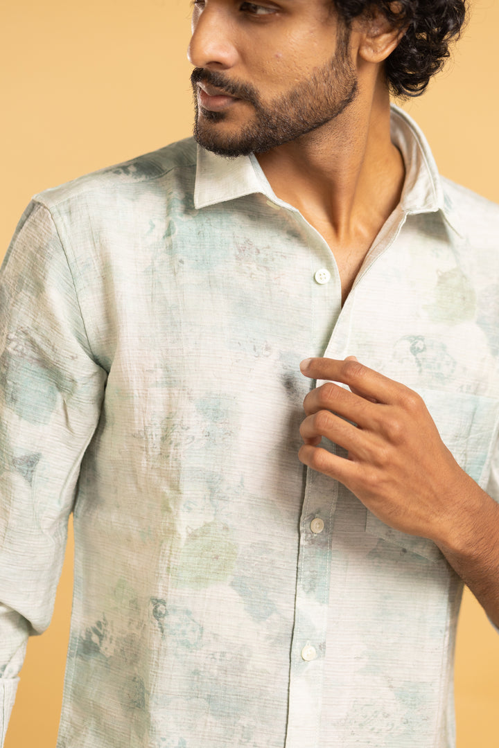 Men's full sleeve abstract print shirt in cream