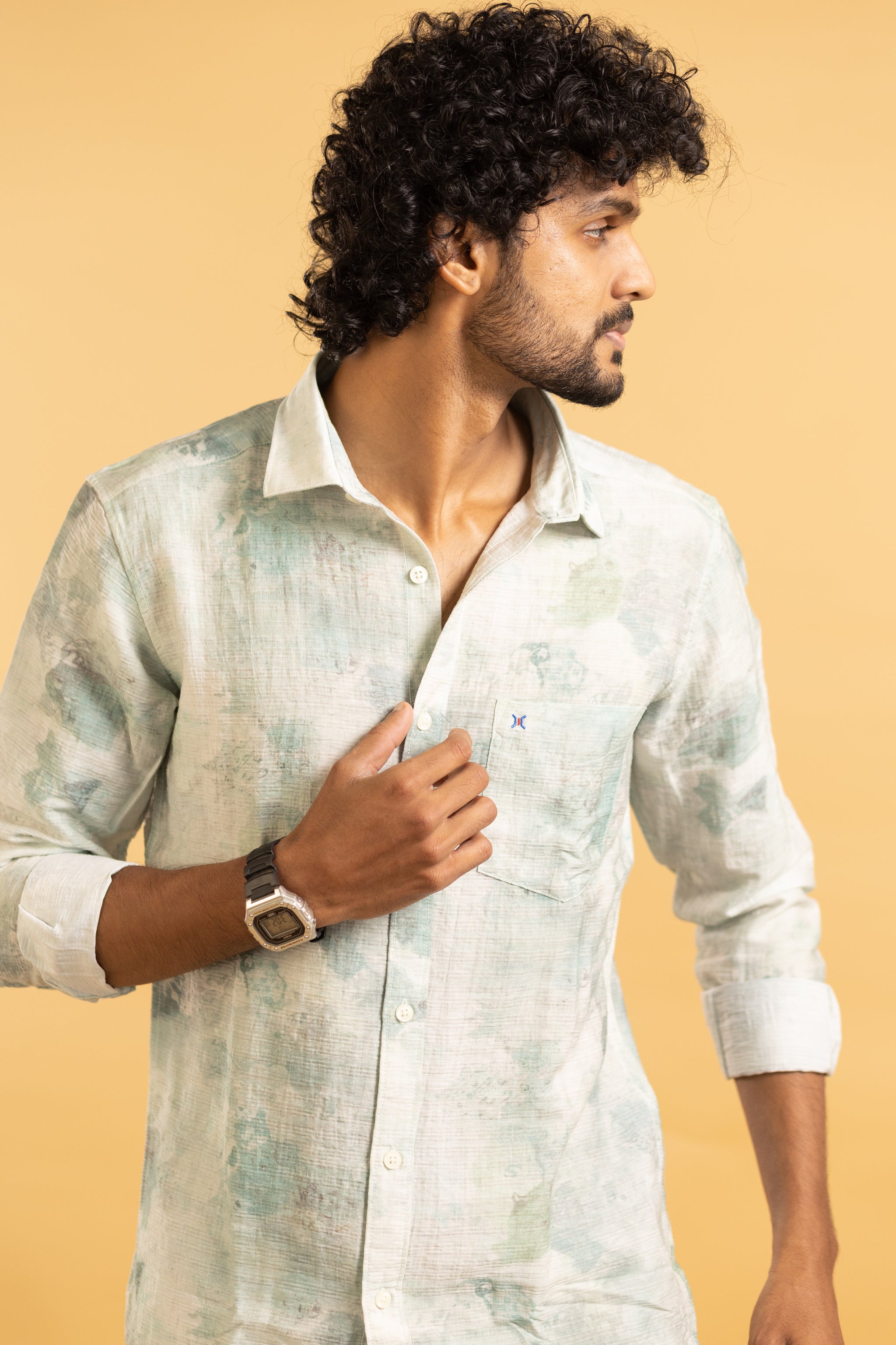 Men's full sleeve abstract print shirt in cream