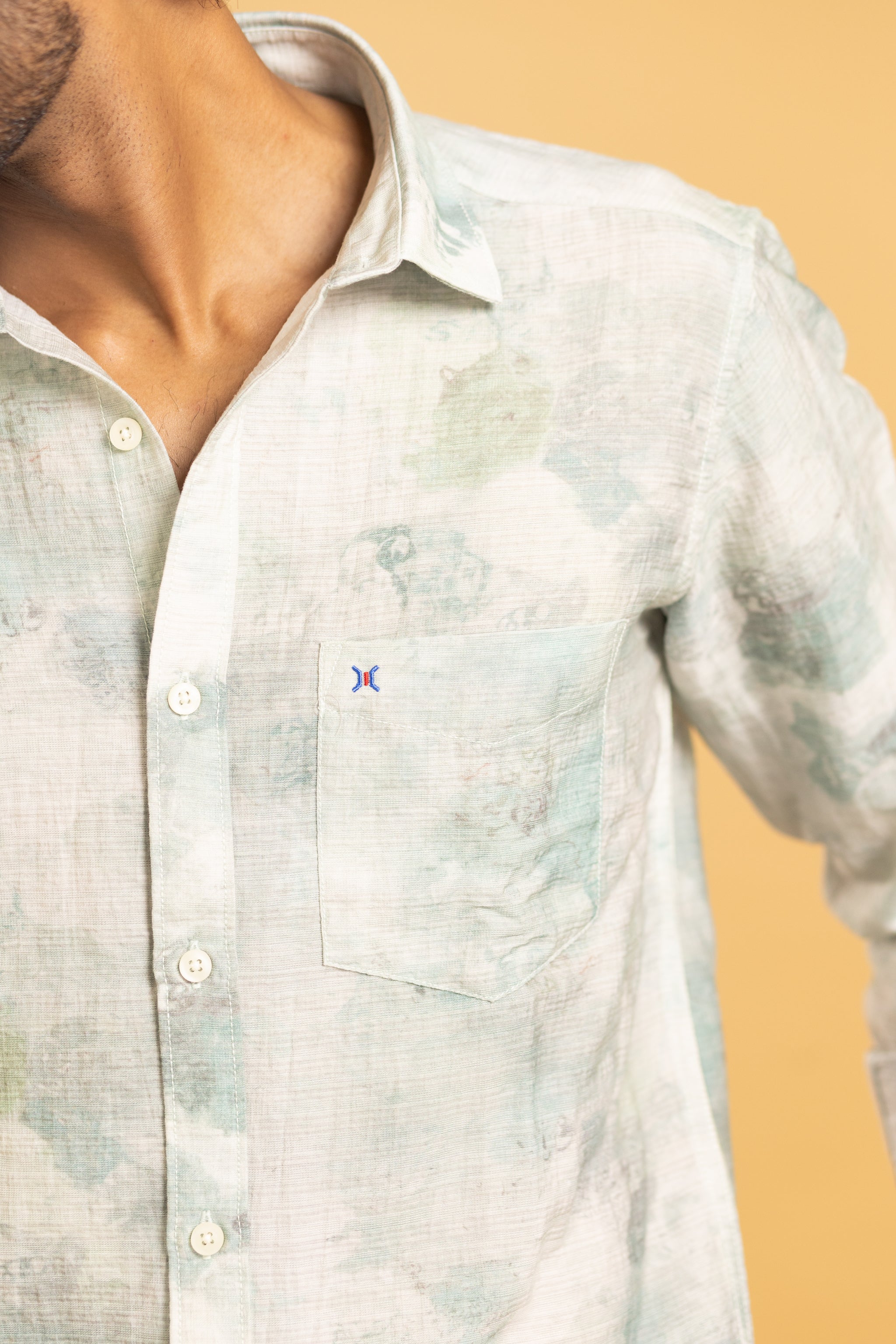 Men's full sleeve abstract print shirt in cream