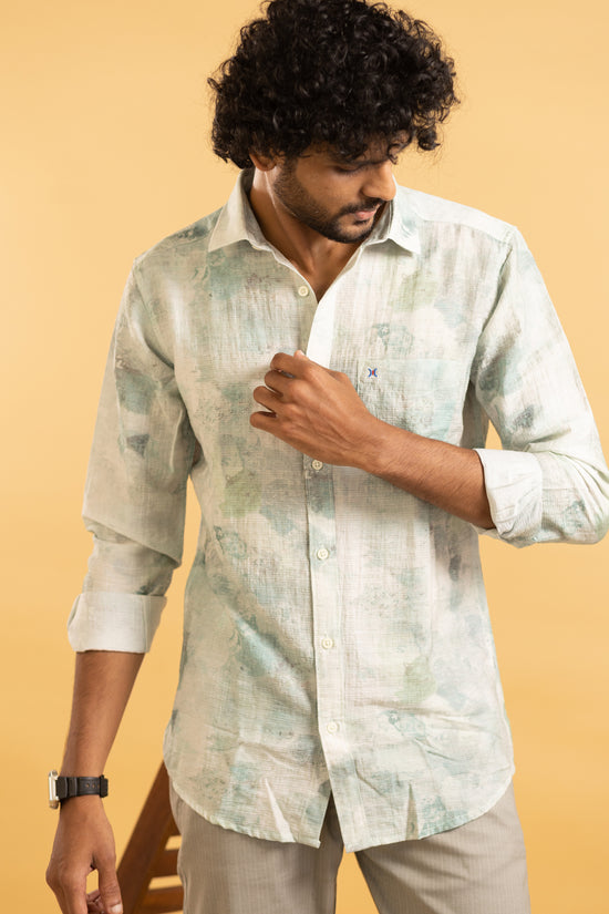 Men's full sleeve abstract print shirt in cream