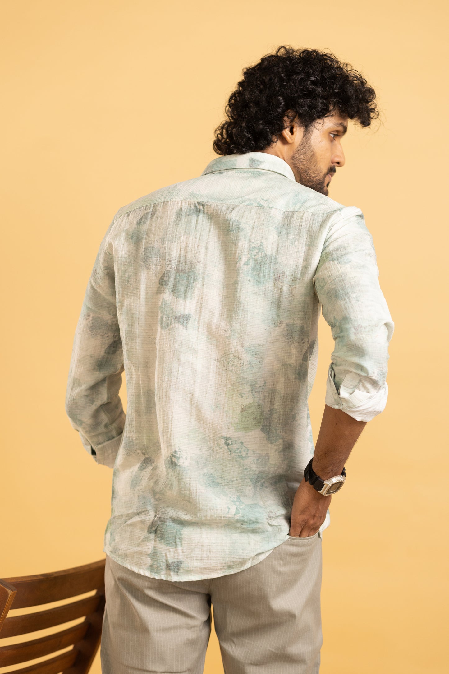 Men's full sleeve abstract print shirt in cream