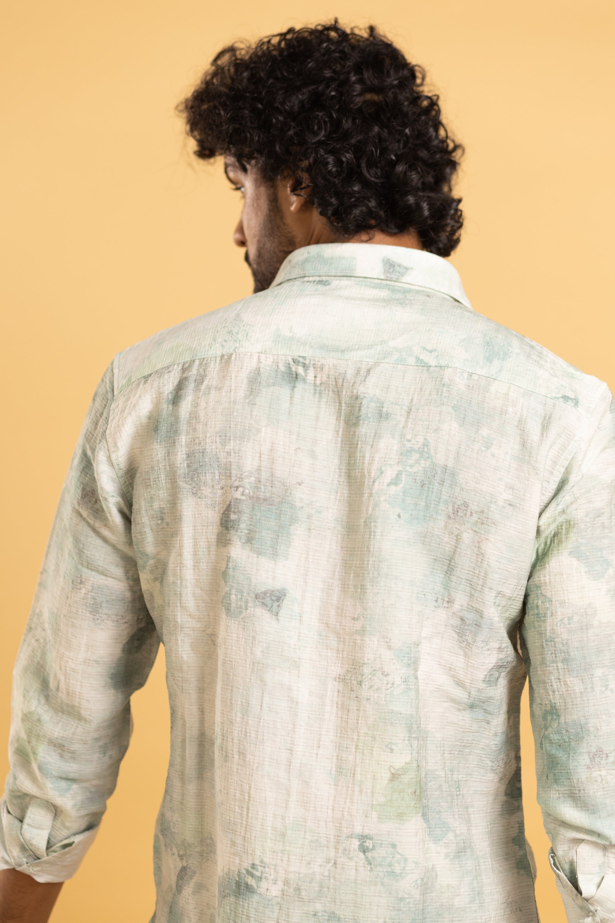 Men's full sleeve abstract print shirt in cream