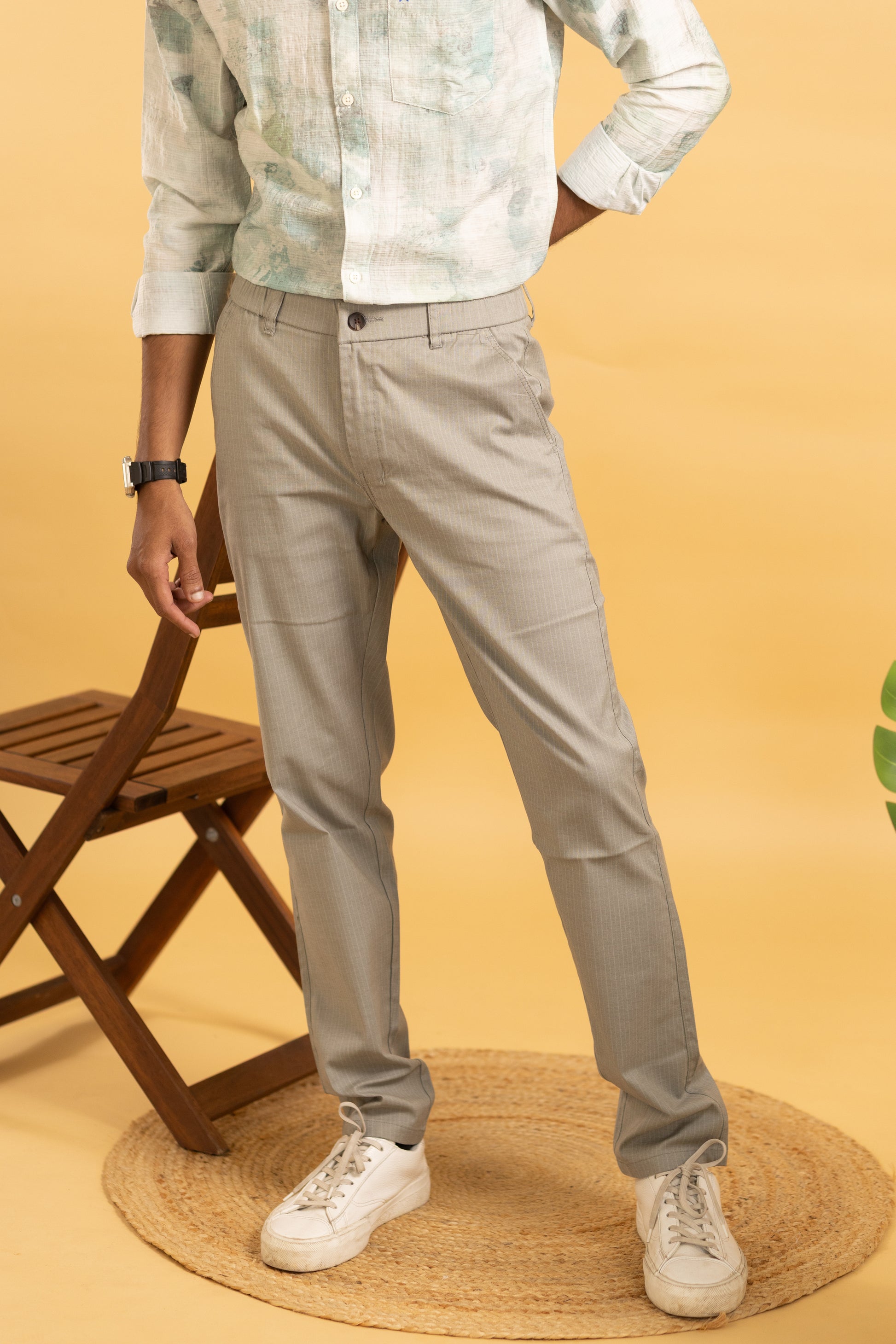 Men Cotton striped pants in light coffee shade