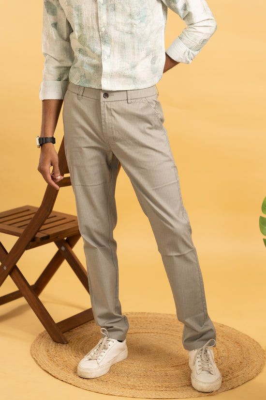 Men Cotton striped pants in light coffee shade