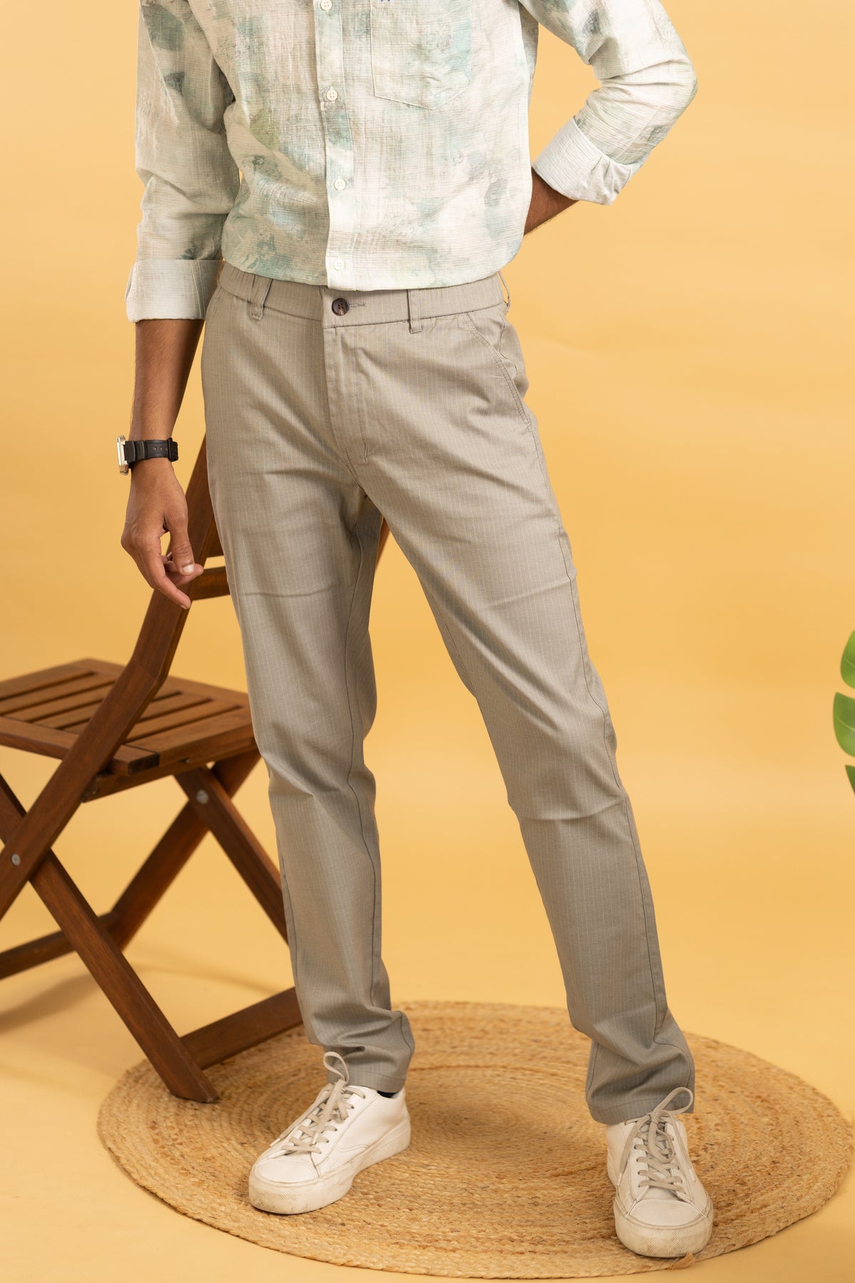 Men Cotton striped pants in light coffee shade