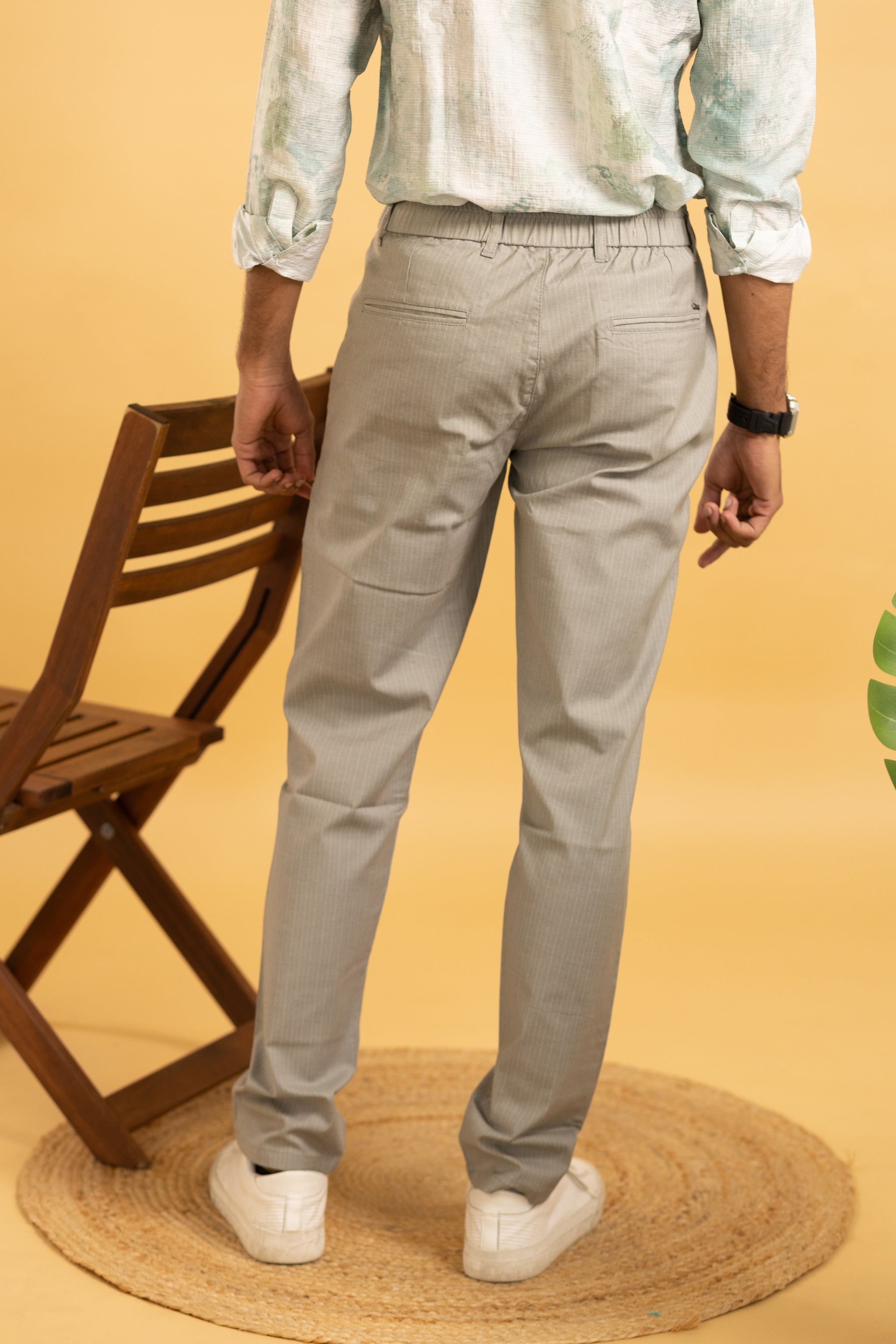Men Cotton striped pants in light coffee shade