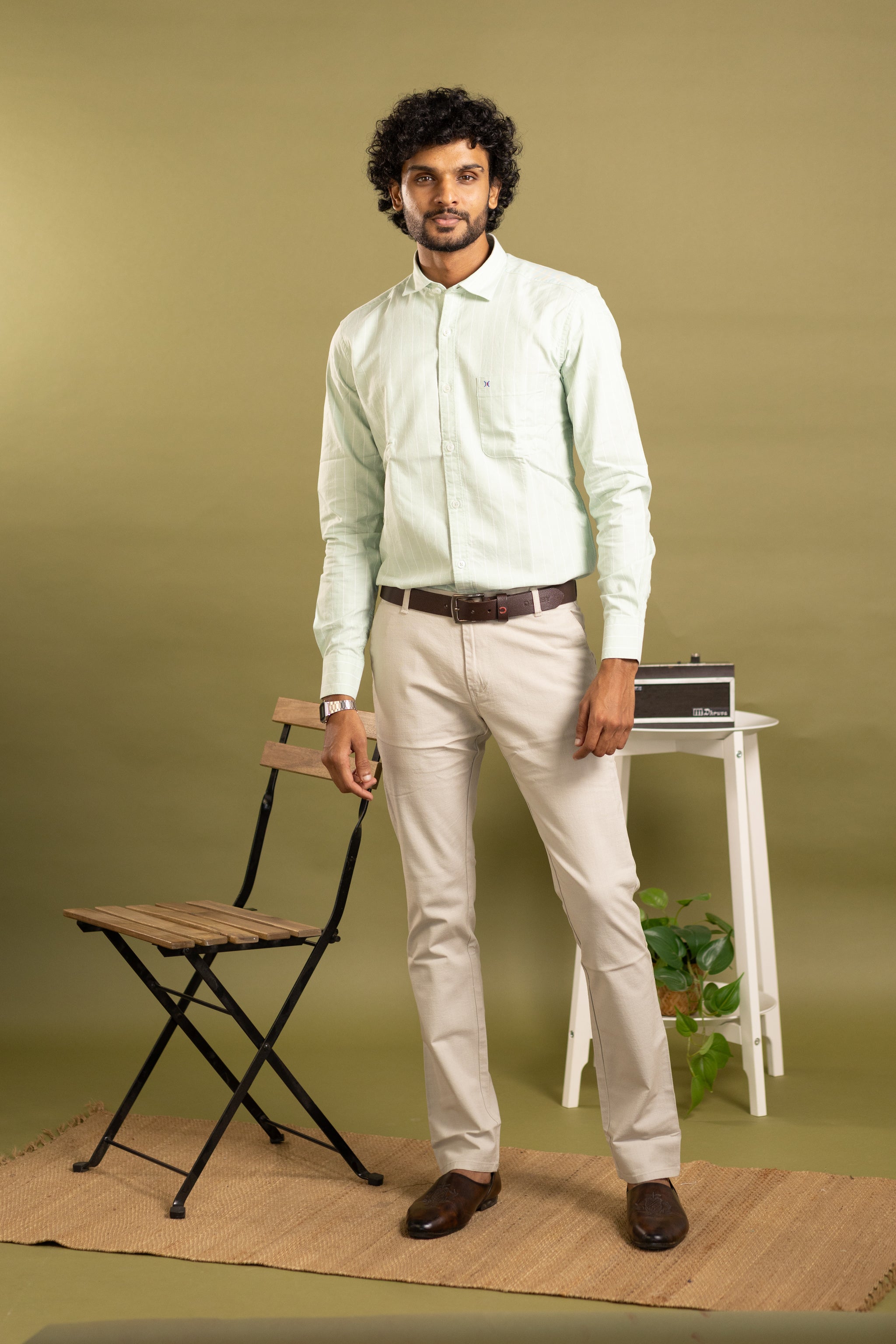Men's full sleeve striped shirt in mint green