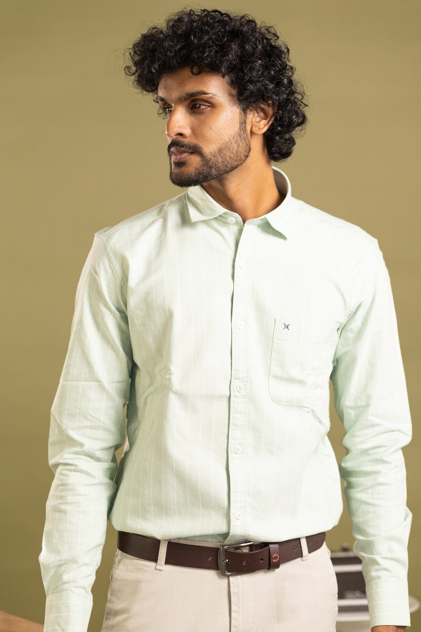 Men's full sleeve striped shirt in mint green