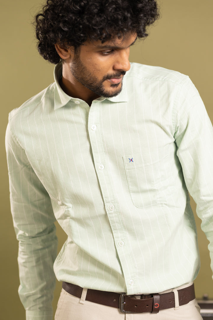 Men's full sleeve striped shirt in mint green