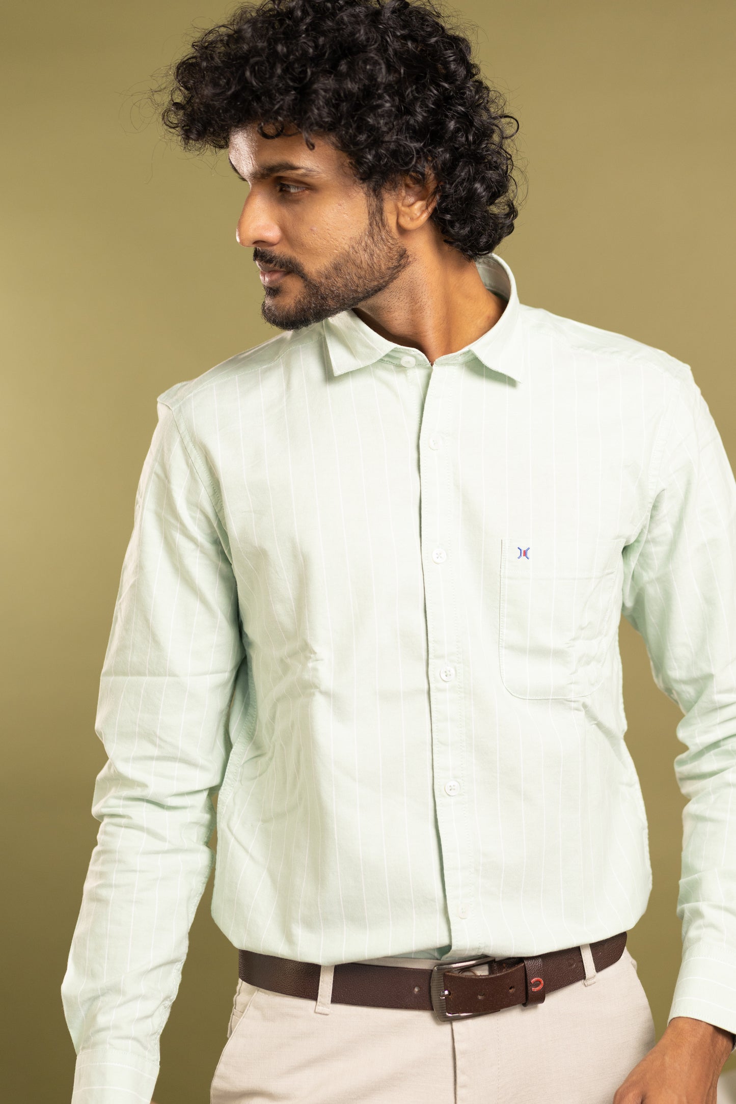 Men's full sleeve striped shirt in mint green