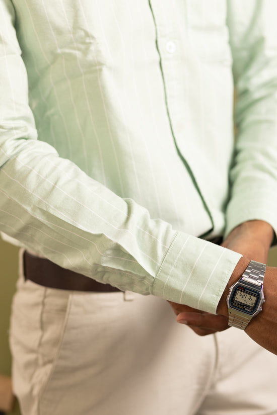 Men's full sleeve striped shirt in mint green