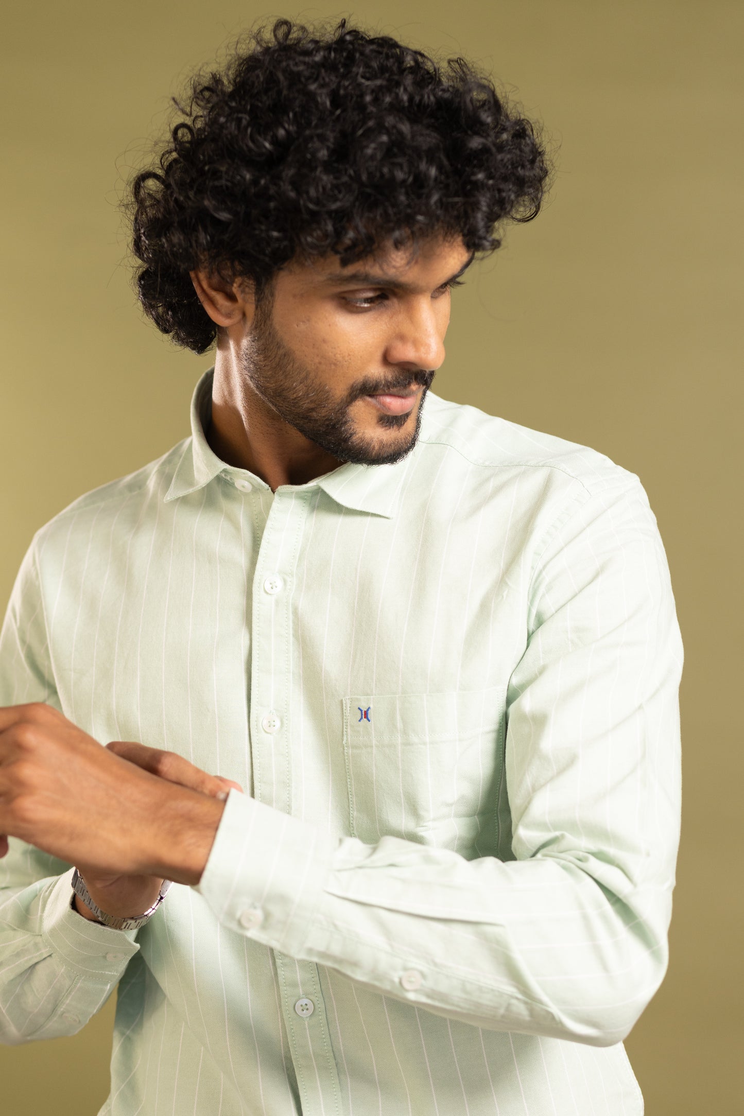 Men's full sleeve striped shirt in mint green