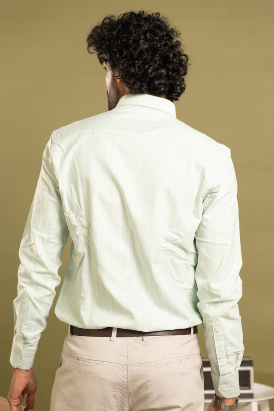Men's full sleeve striped shirt in mint green